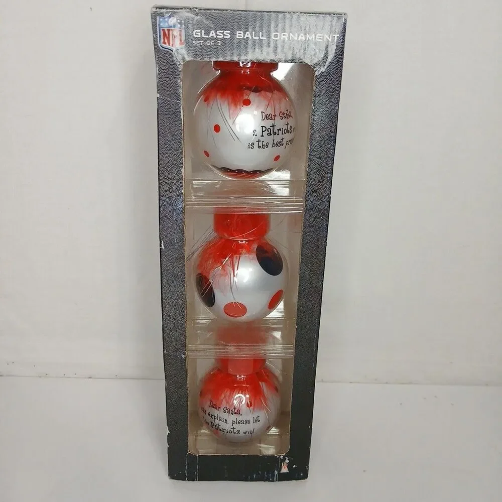 NFL New England Patriots Christmas Holiday Ornaments 3 Glass Ball Decorations